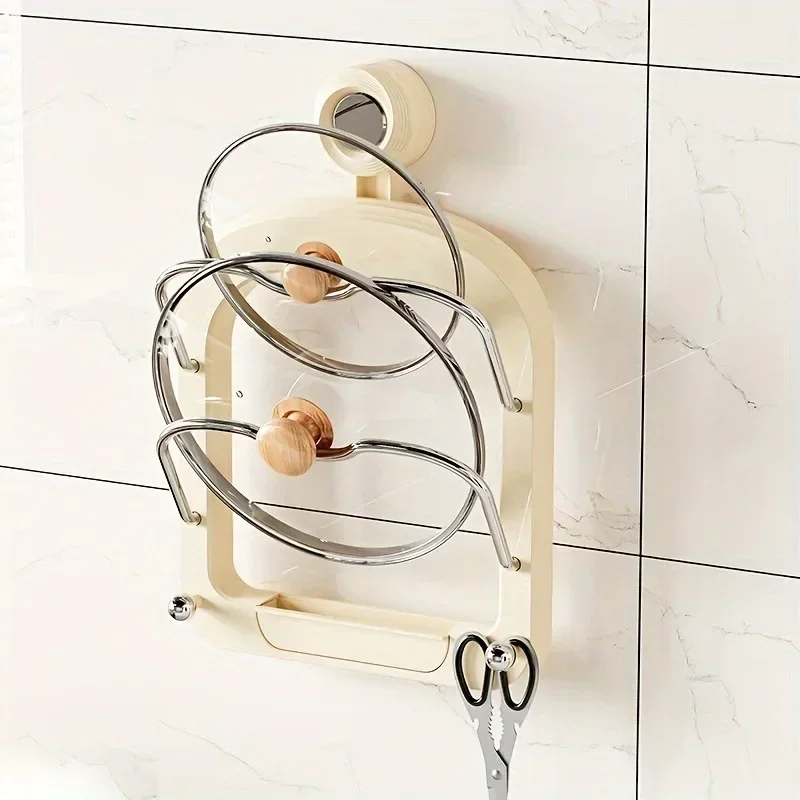 Strong Suction Wall-Mounted Pot Lid Holder – No Drill Kitchen Organizer
