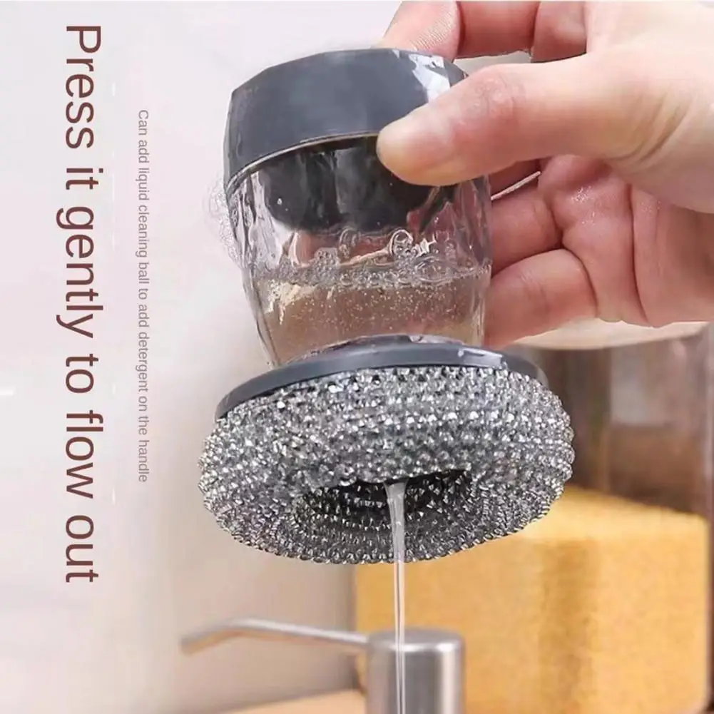 Press-Type Kitchen Brush with Soap Dispenser –  for Dishes & Grill Cleaning