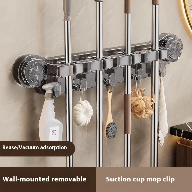 Suction Cup Broom Holder Wall Mount – No Drill Bathroom Organizer with Rust-Proof Design