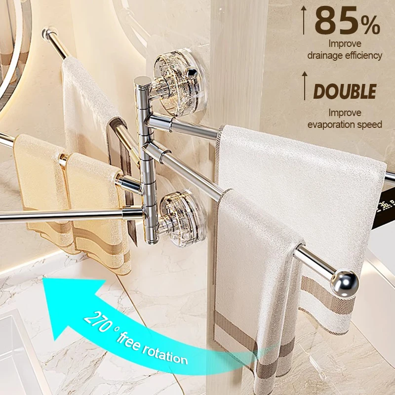 Suction Cup Bathroom Towel Rack – No Drill Wall Mount Holder (Space-Saving Adjustable)